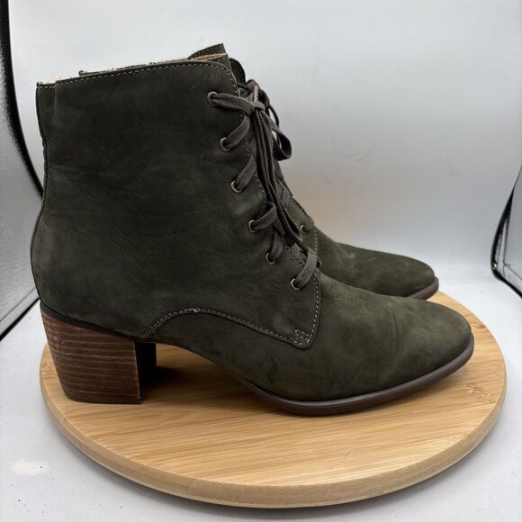 AETREX Stella Olive Green Suede Lace up Zip Ankle Boot EU 42 US 11 Arch Support - Picture 1 of 12